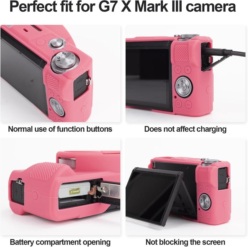 Rieibi غطاء سيليكون لكاميرا كانون G7X مارك III، ملحقات G7X مارك III مع 2 قطعة واقي شاشة، غطاء عدسة قابل للفصل لكاميرا كانون G7X مارك III - Image 2